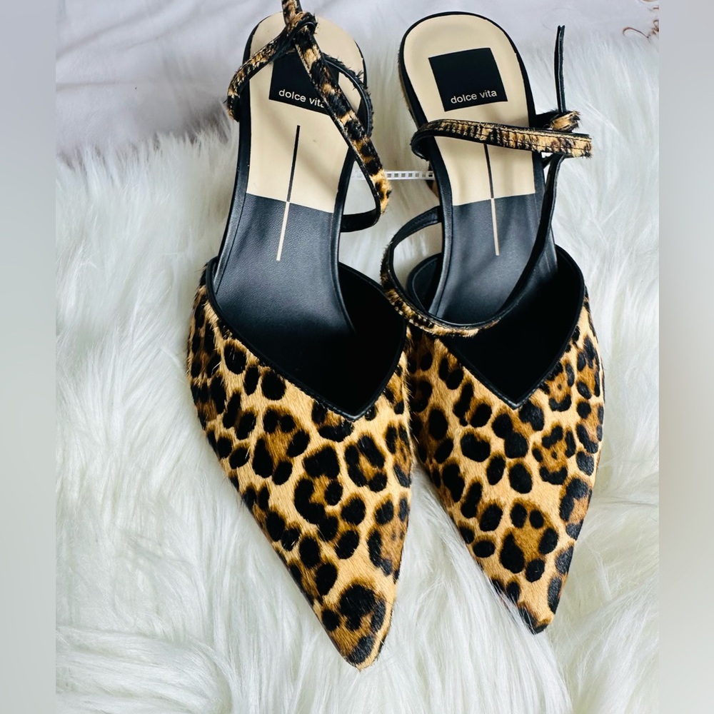 Dolce Vita Leopard-Print Pointed Slingbacks in Black & Brown - Picture 2 of 9